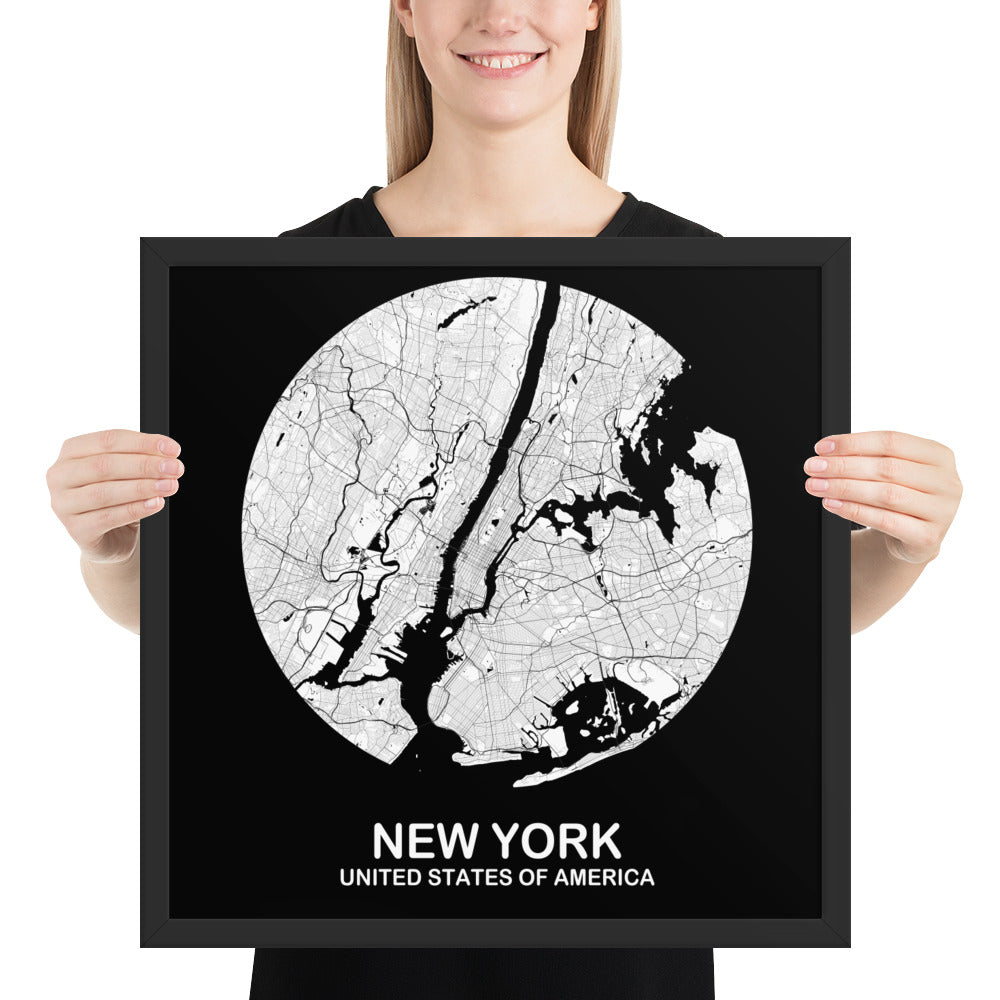 New York Circular White Framed Map