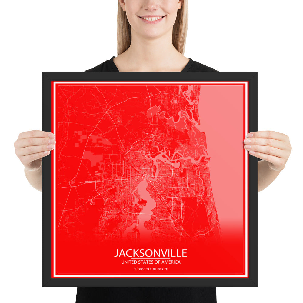 Jacksonville Red and White Framed Map