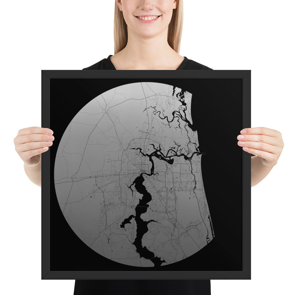 Jacksonville Silver on Black Framed Map