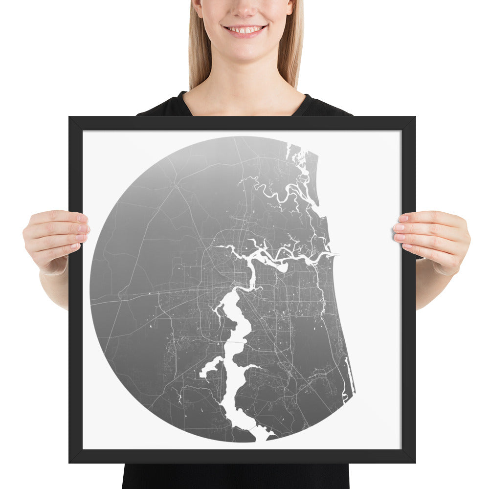 Jacksonville Silver on White Framed Map