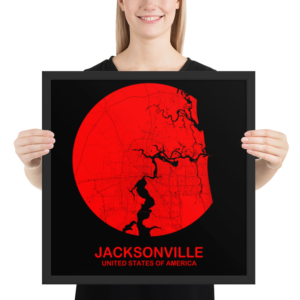Jacksonville Circular Red Framed Map