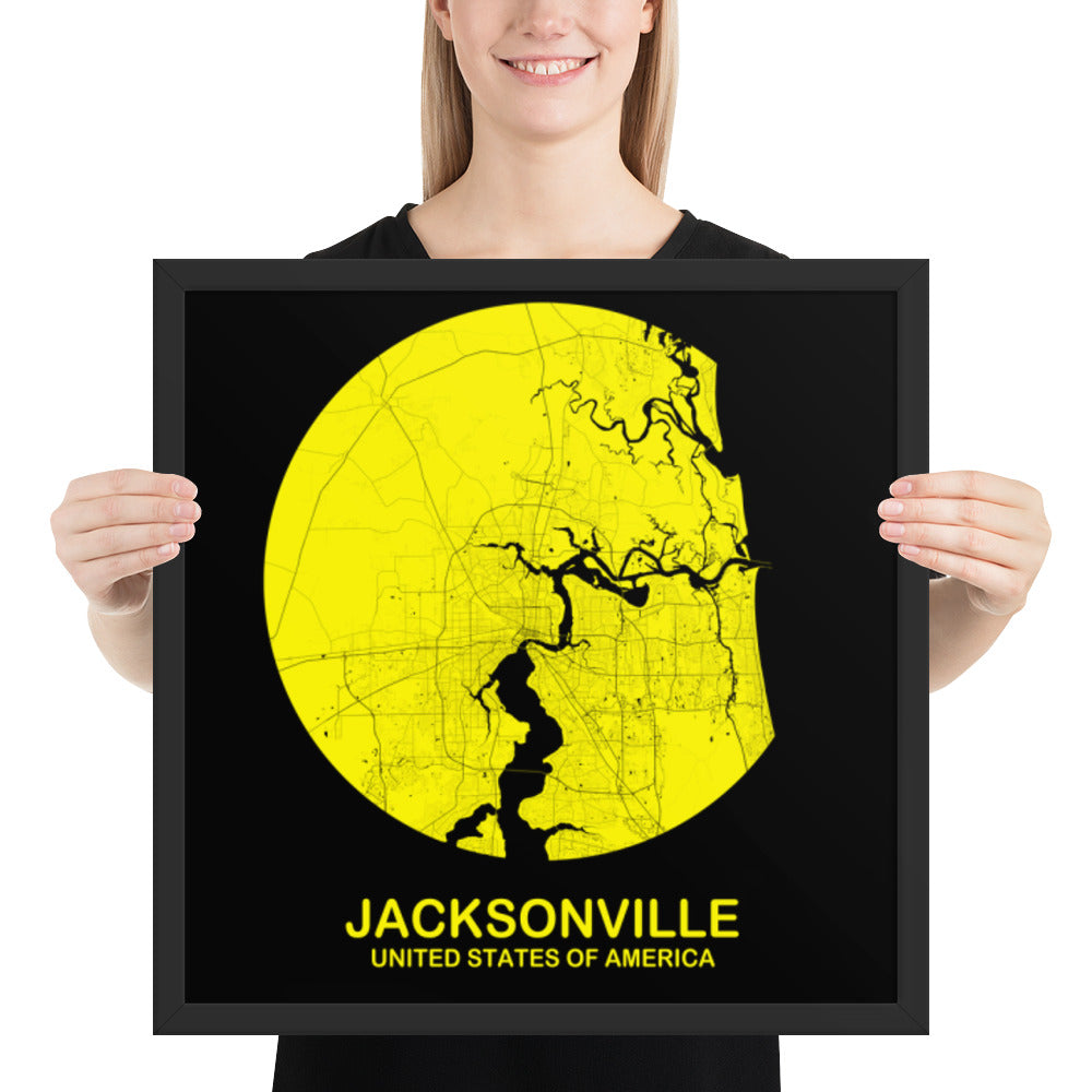 Jacksonville Circular Yellow Framed Map