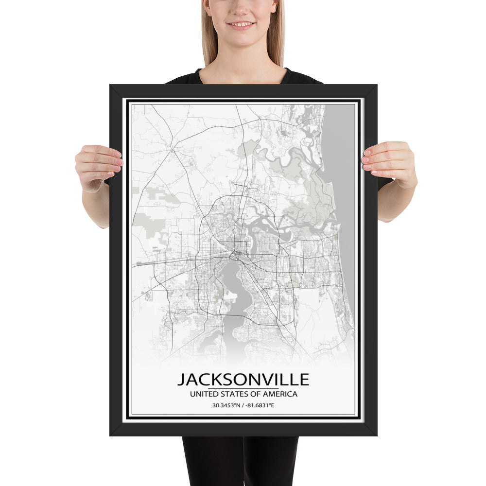 Jacksonville White Framed Map