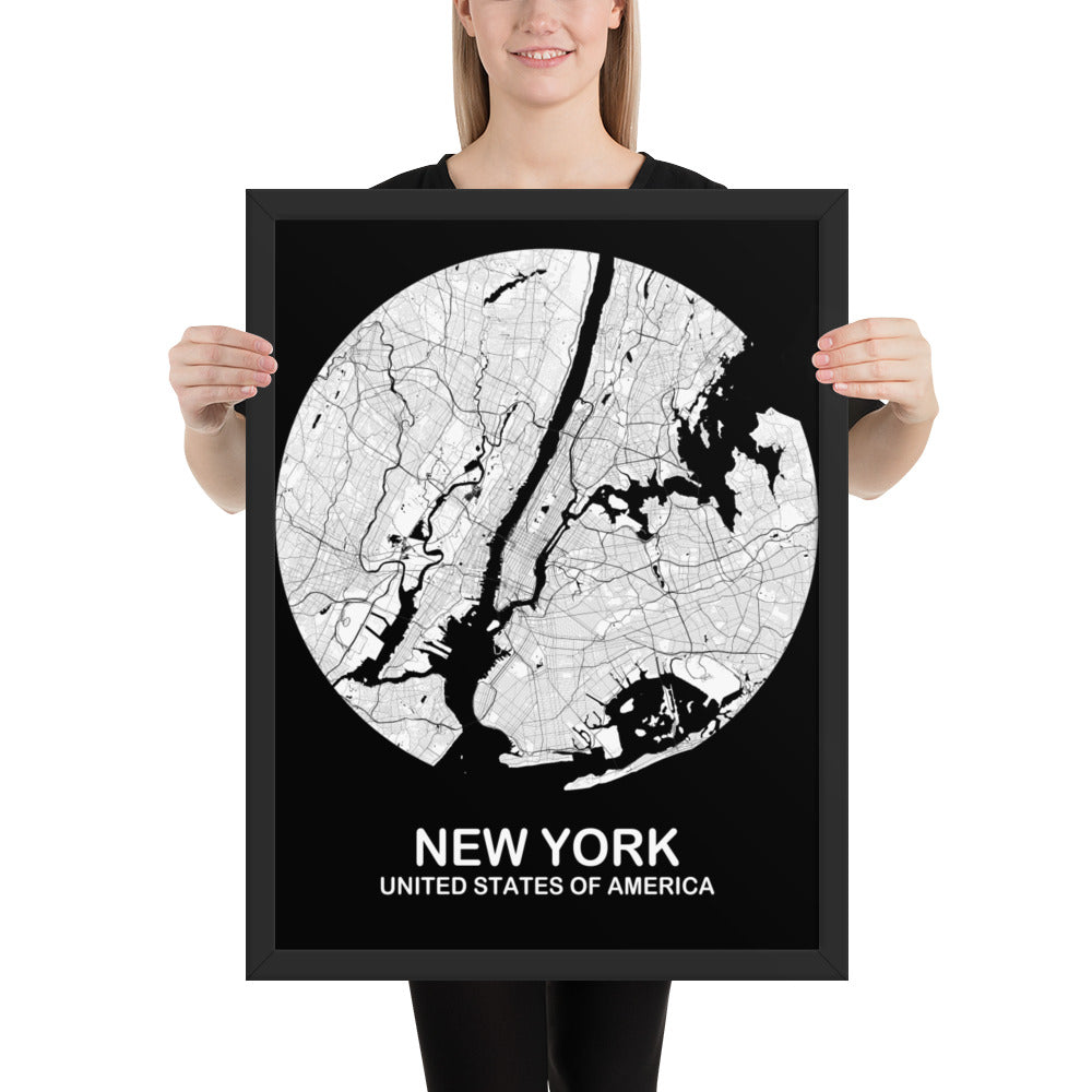 New York Circular White Framed Map