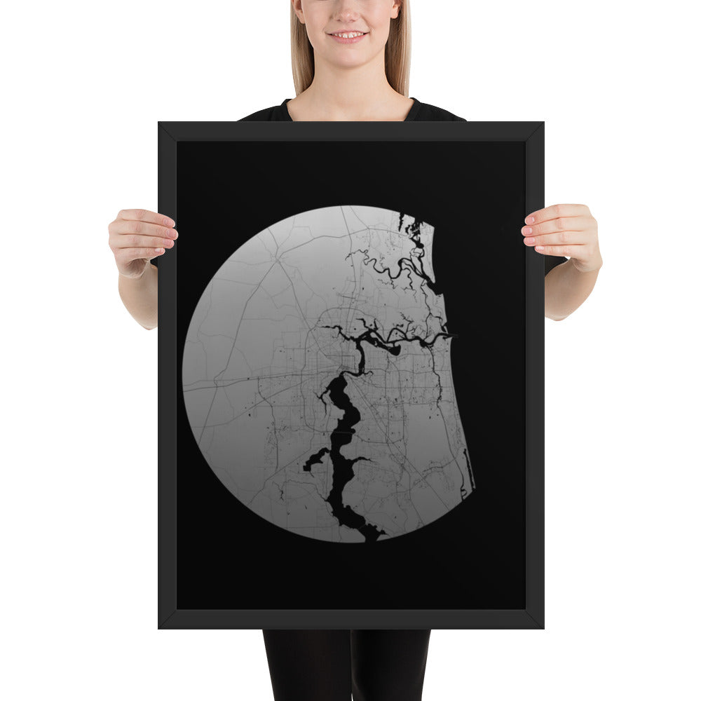 Jacksonville Silver on Black Framed Map