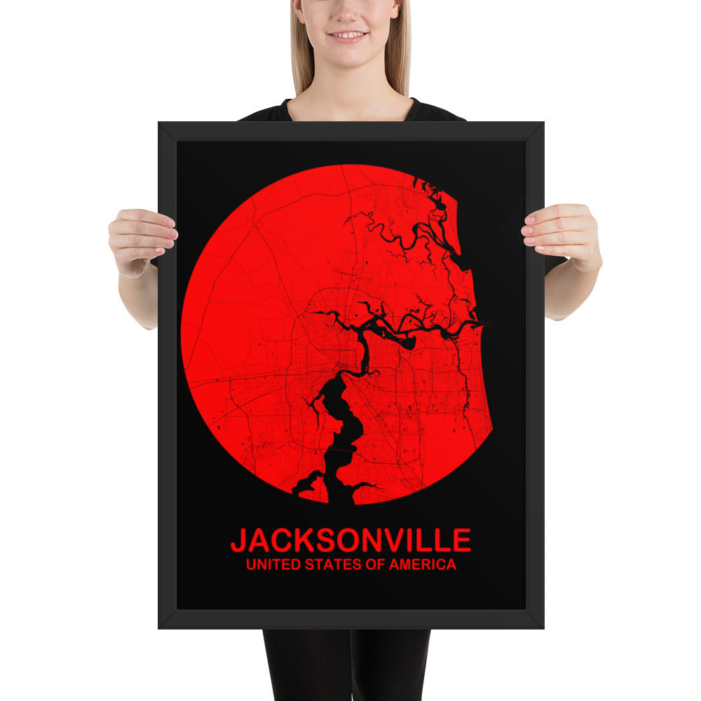 Jacksonville Circular Red Framed Map