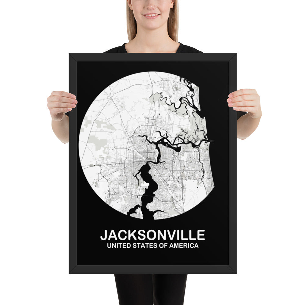 Jacksonville Circular White Framed Map