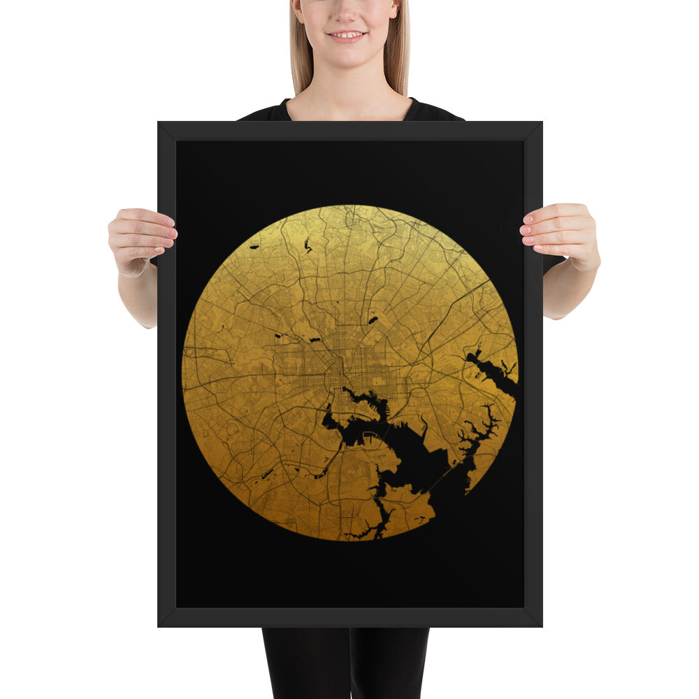 Baltimore Gold on Black Framed Map