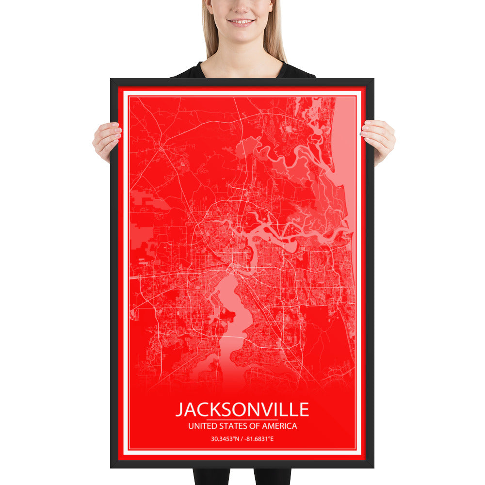 Jacksonville Red and White Framed Map