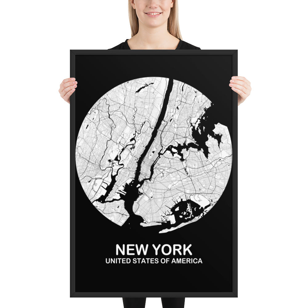 New York Circular White Framed Map