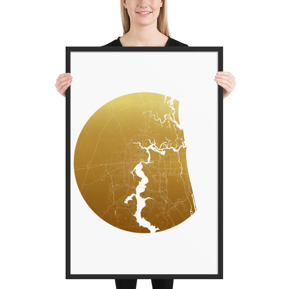 Jacksonville Gold on White Framed Map