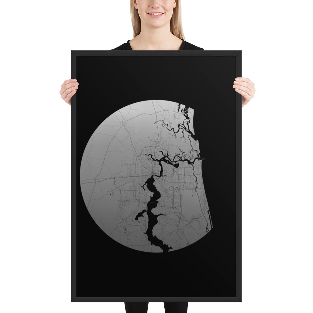 Jacksonville Silver on Black Framed Map