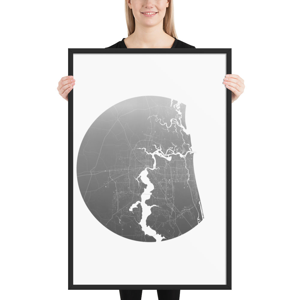 Jacksonville Silver on White Framed Map