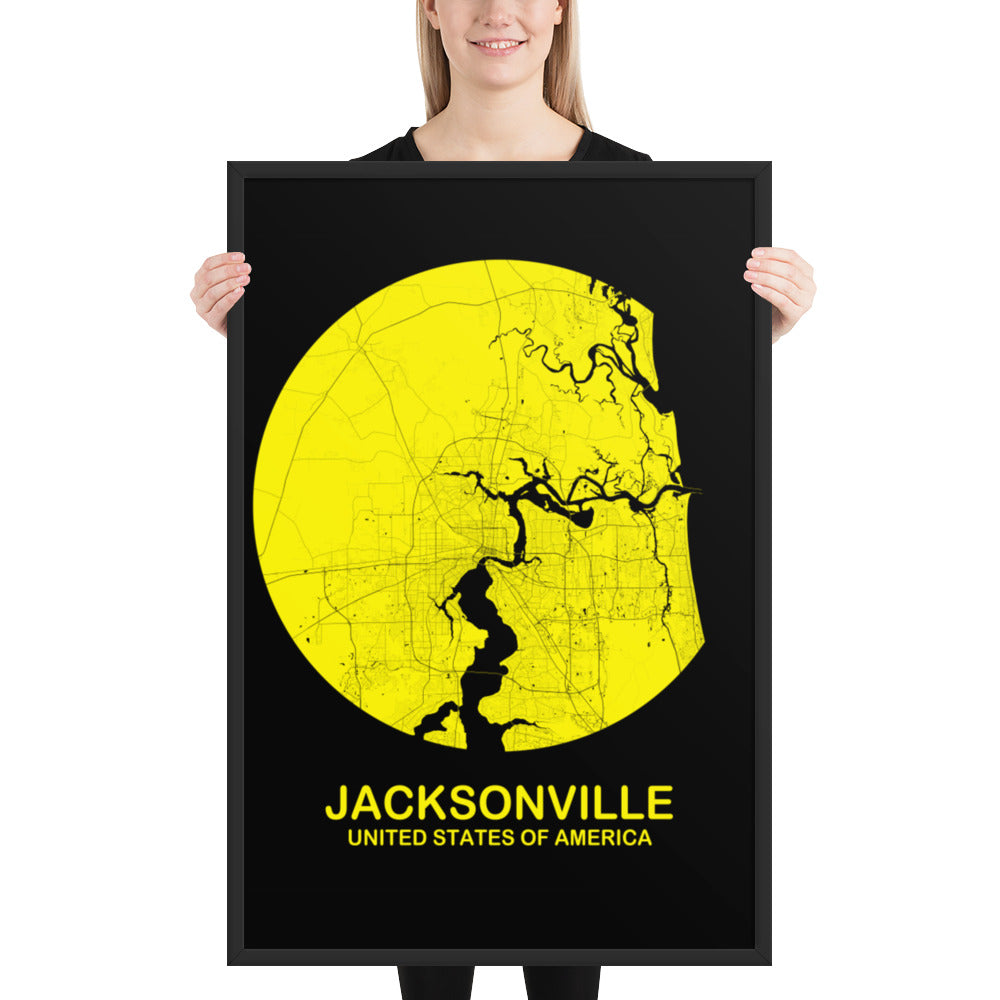 Jacksonville Circular Yellow Framed Map
