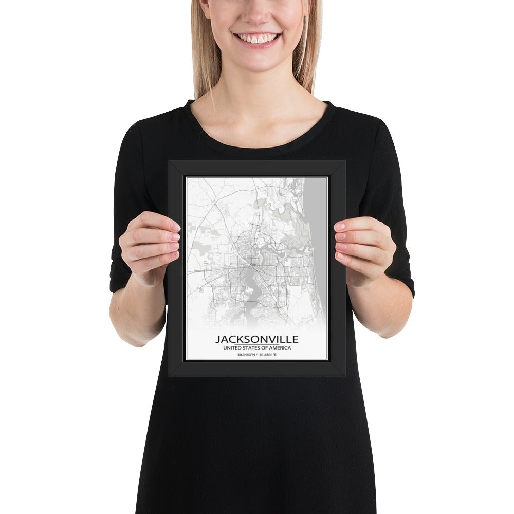 Jacksonville White Framed Map