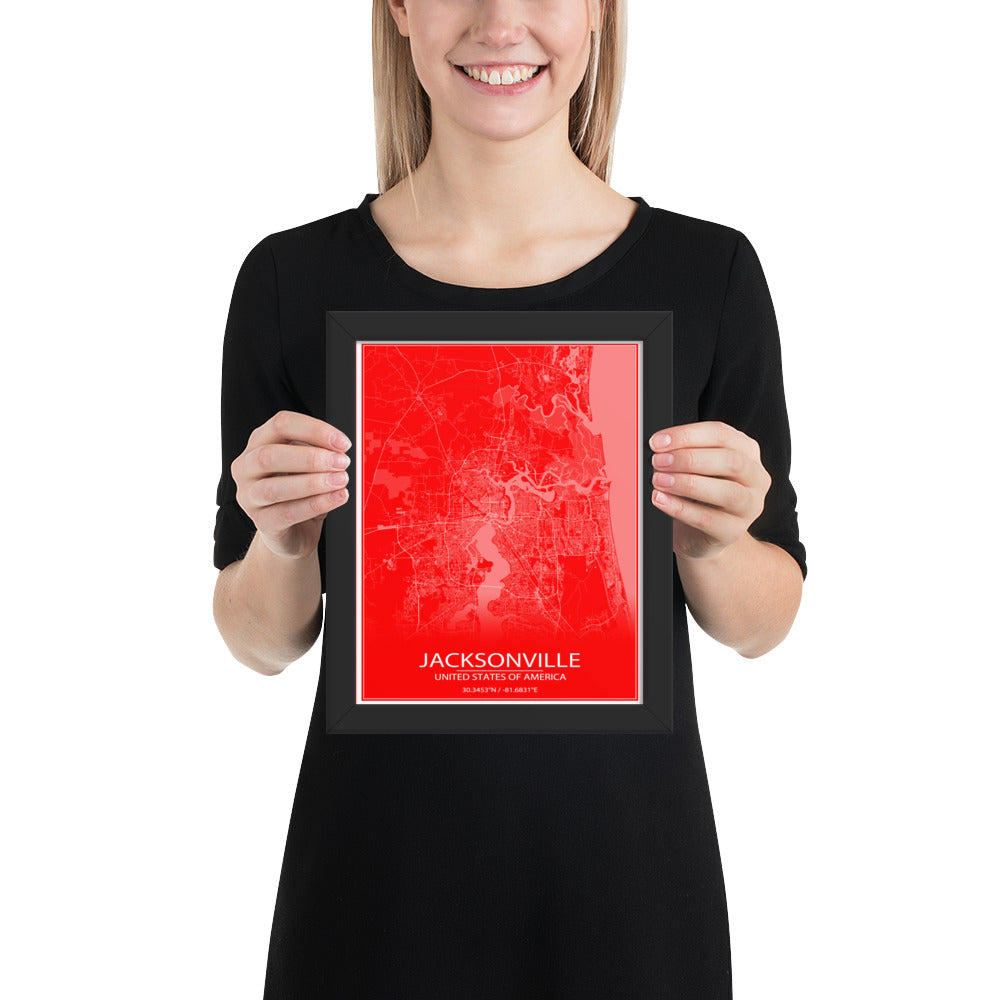 Jacksonville Red and White Framed Map
