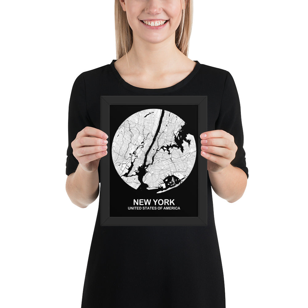 New York Circular White Framed Map