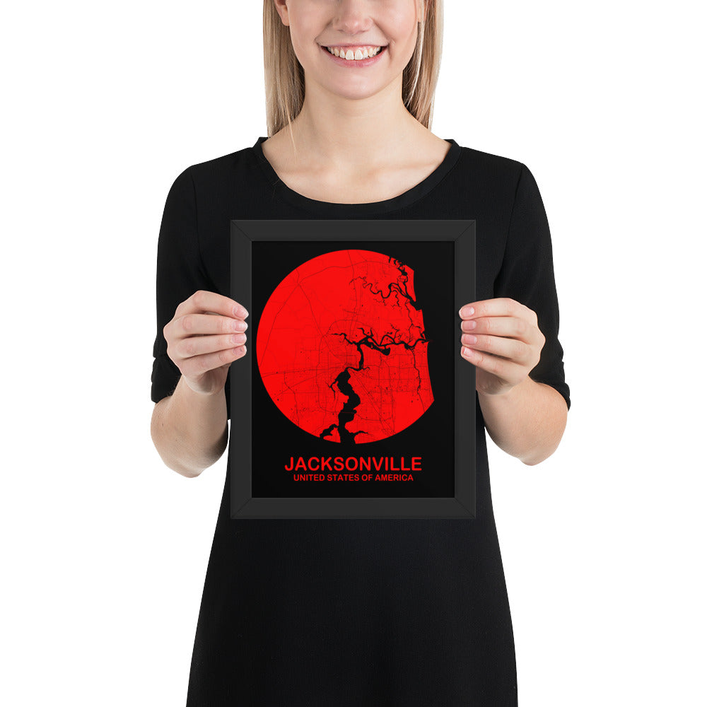 Jacksonville Circular Red Framed Map