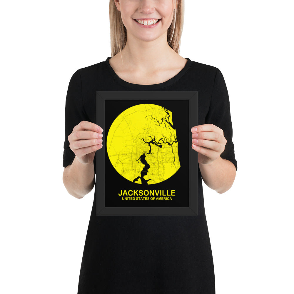 Jacksonville Circular Yellow Framed Map