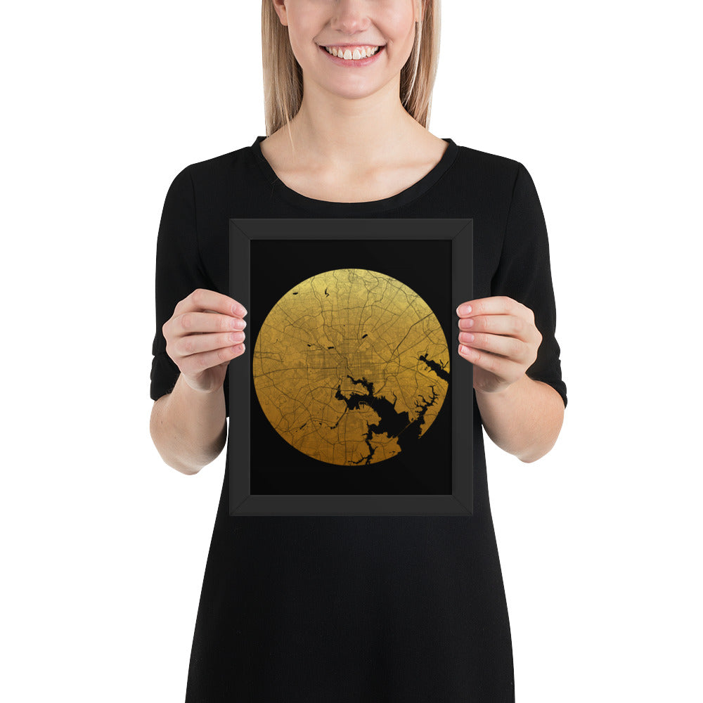 Baltimore Gold on Black Framed Map