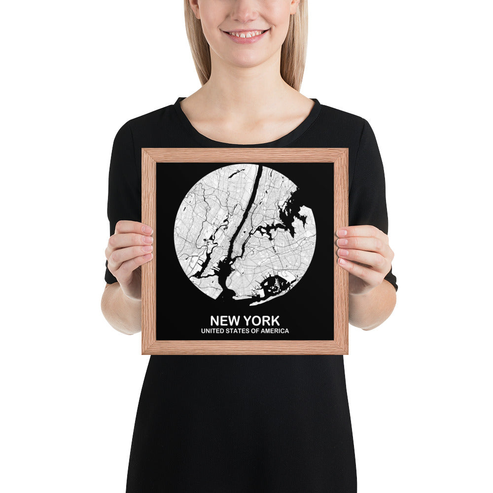New York Circular White Framed Map