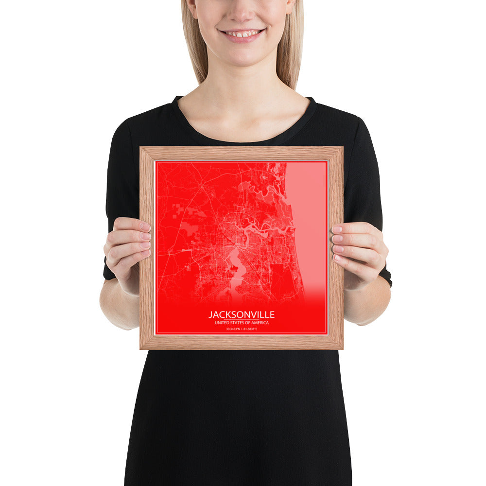 Jacksonville Red and White Framed Map