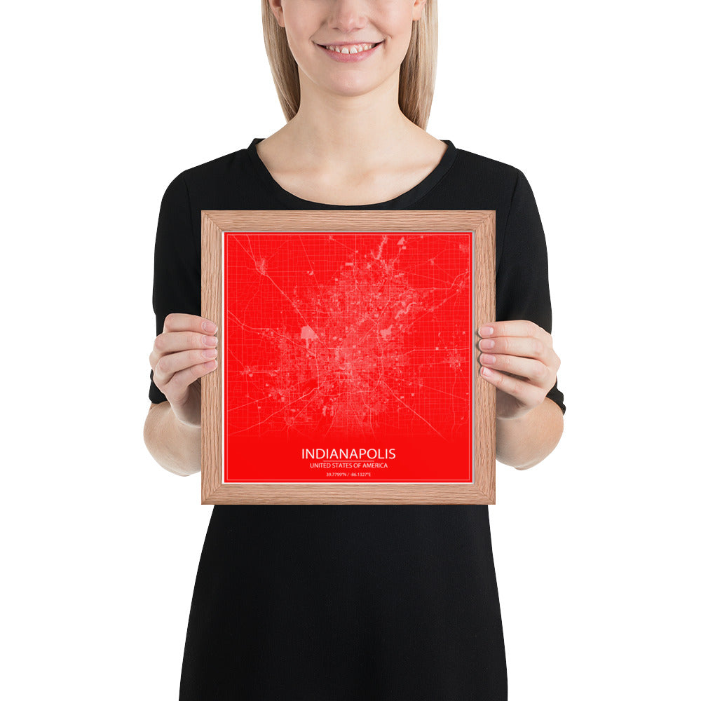 Indianapolis Red and White Framed Map