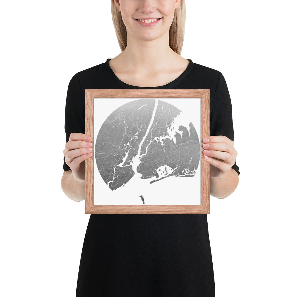 New York Silver on White Framed Map