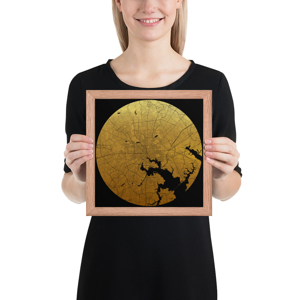 Baltimore Gold on Black Framed Map