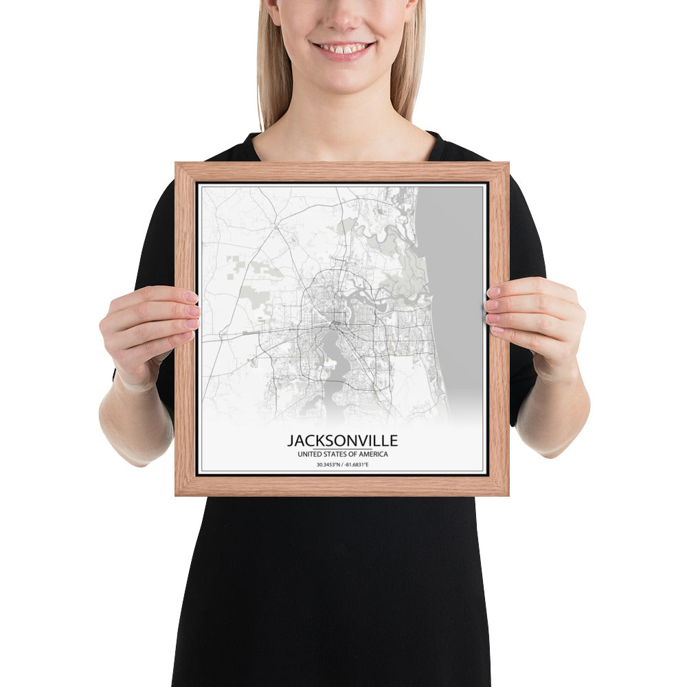 Jacksonville White Framed Map