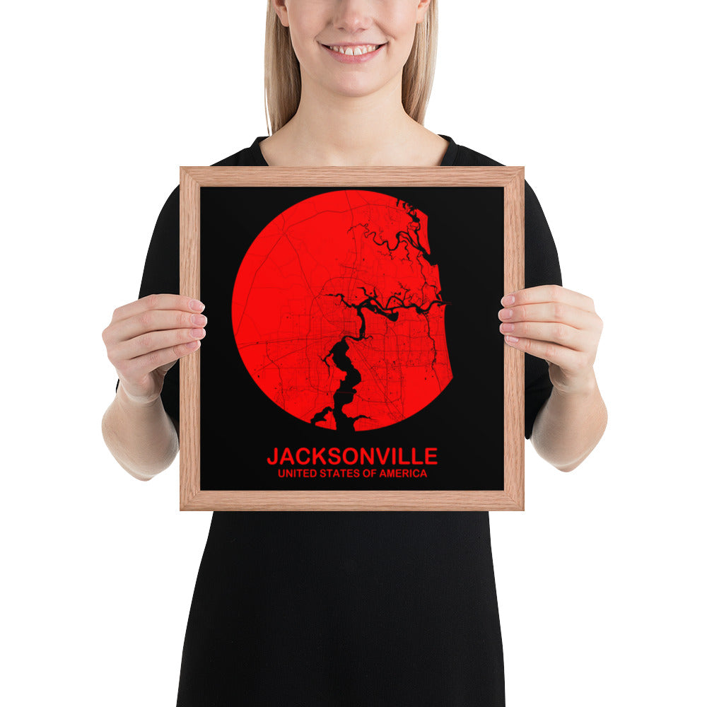 Jacksonville Circular Red Framed Map