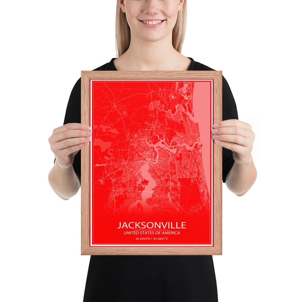 Jacksonville Red and White Framed Map