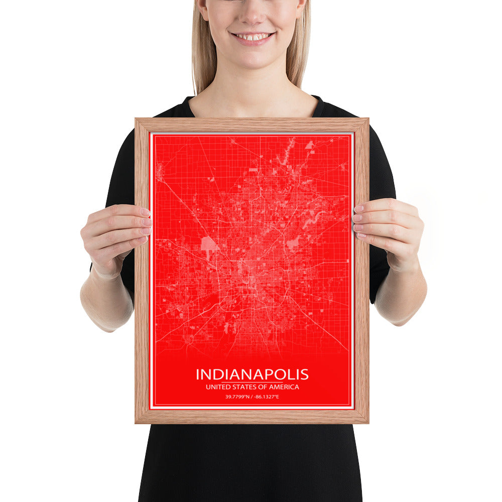 Indianapolis Red and White Framed Map