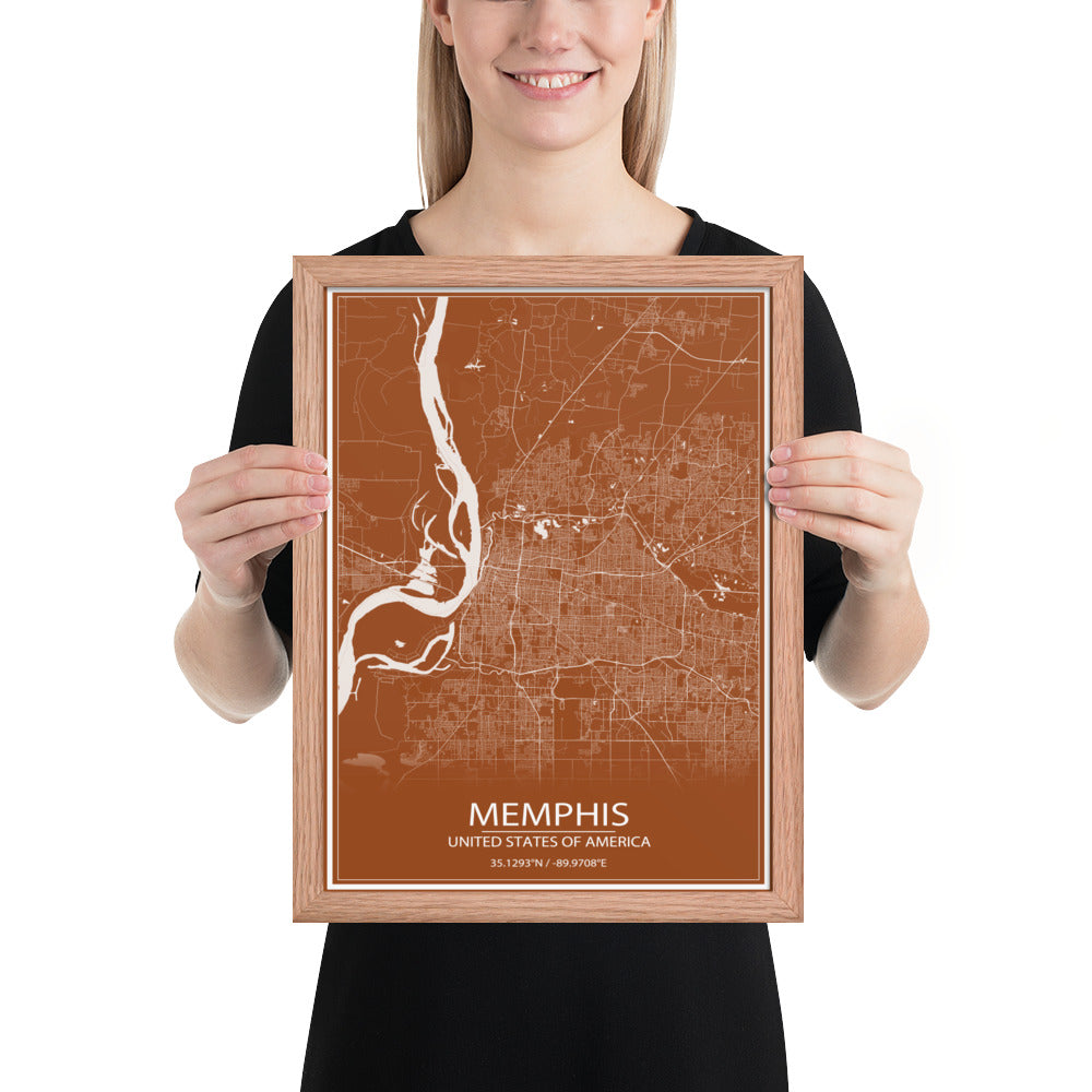 Memphis Brown and White Framed Map