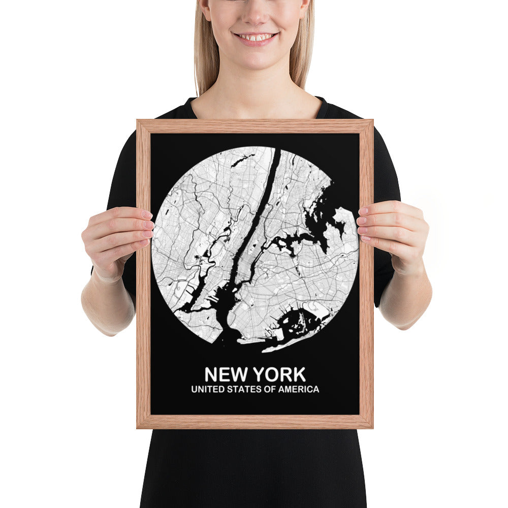New York Circular White Framed Map