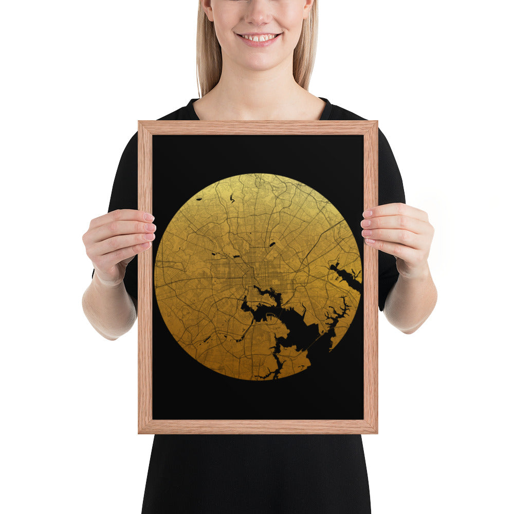 Baltimore Gold on Black Framed Map