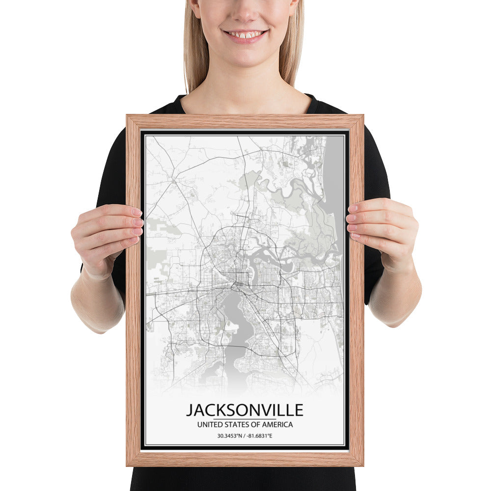 Jacksonville White Framed Map