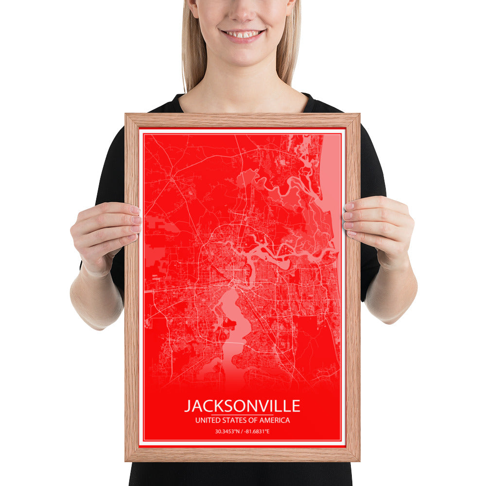 Jacksonville Red and White Framed Map