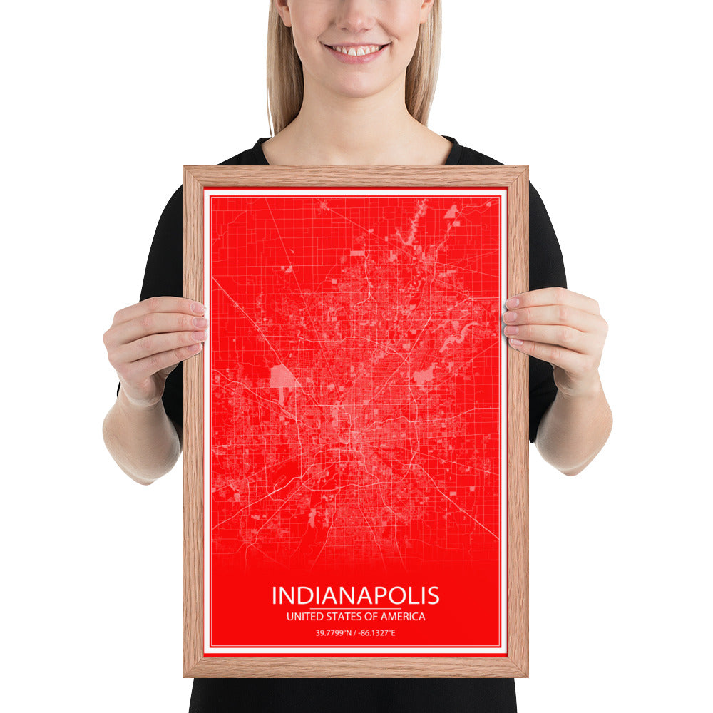 Indianapolis Red and White Framed Map
