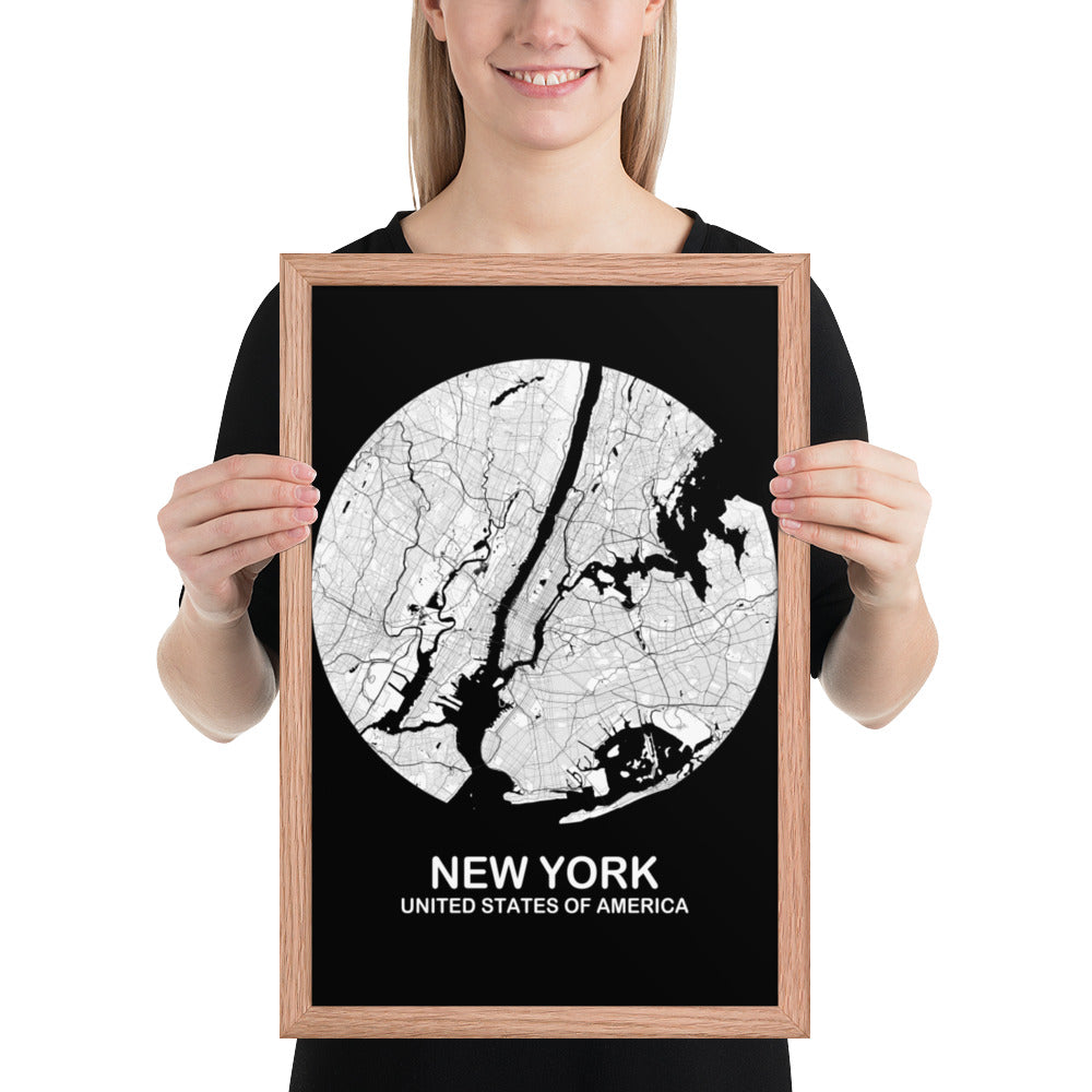 New York Circular White Framed Map