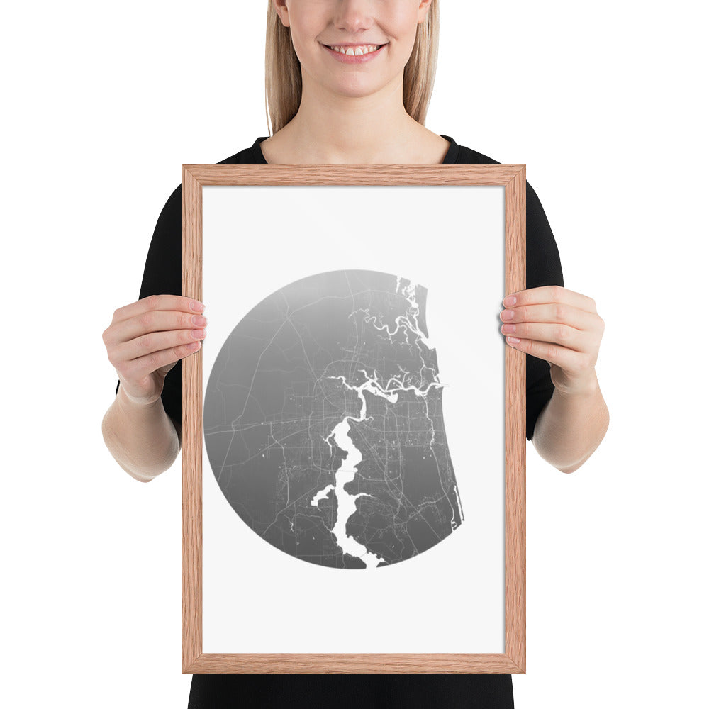 Jacksonville Silver on White Framed Map