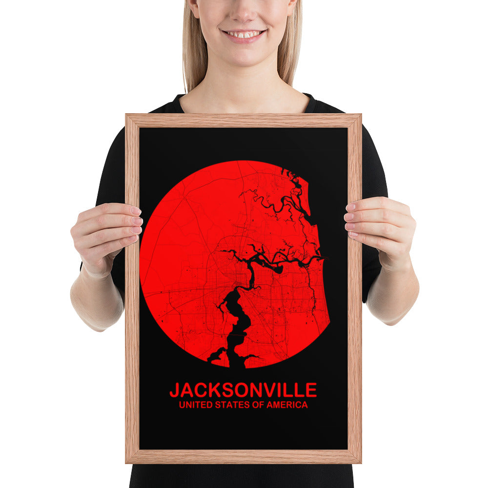 Jacksonville Circular Red Framed Map