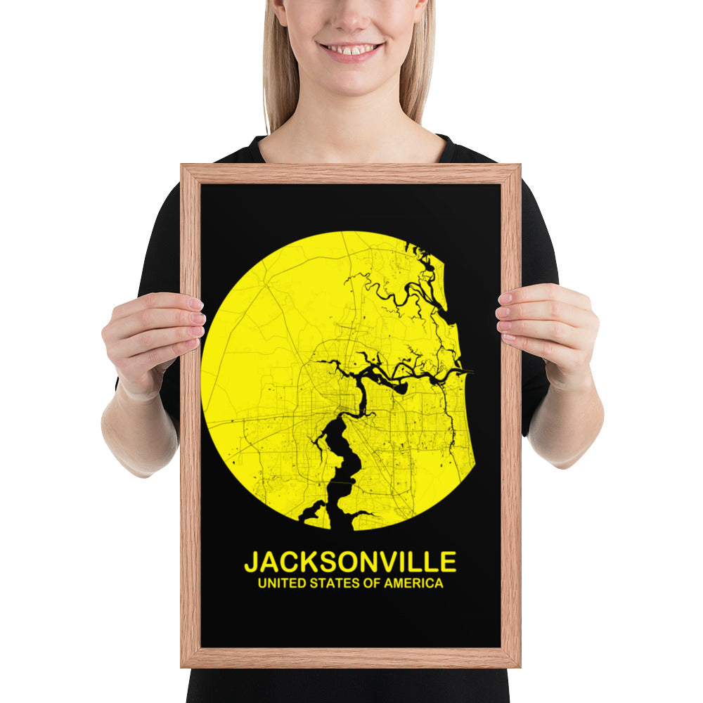 Jacksonville Circular Yellow Framed Map