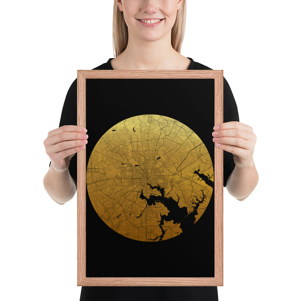 Baltimore Gold on Black Framed Map