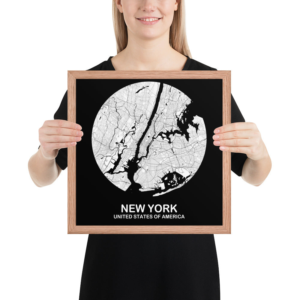 New York Circular White Framed Map