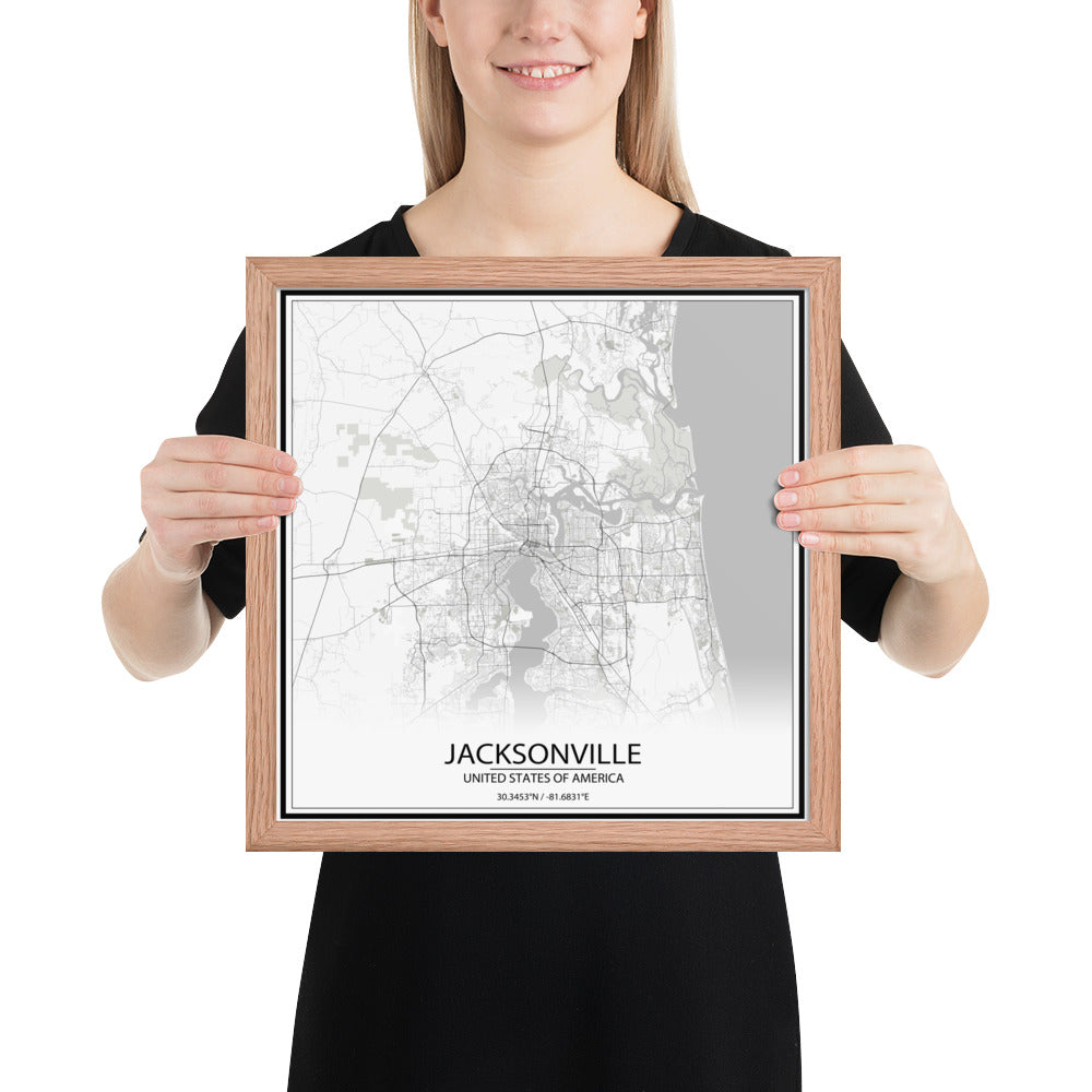 Jacksonville White Framed Map