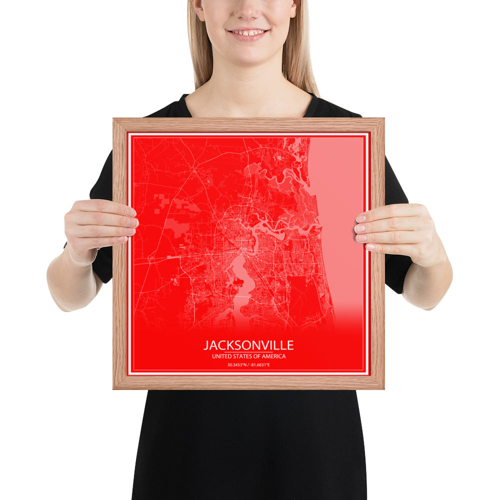 Jacksonville Red and White Framed Map