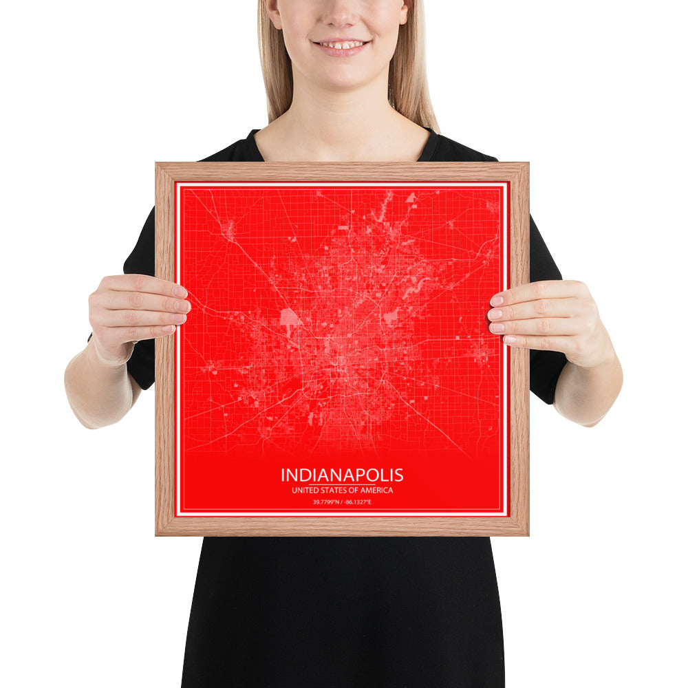 Indianapolis Red and White Framed Map