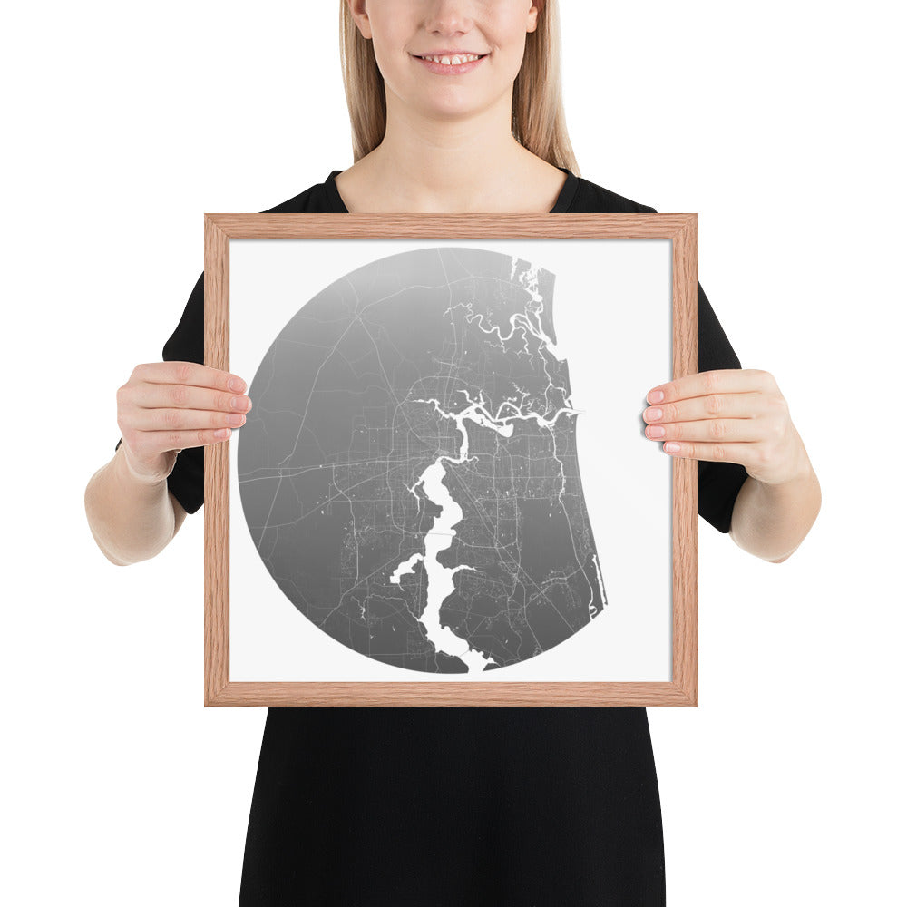 Jacksonville Silver on White Framed Map