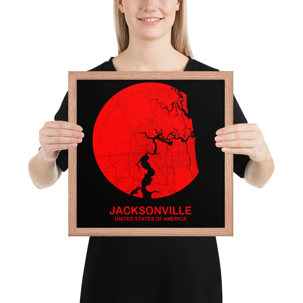 Jacksonville Circular Red Framed Map